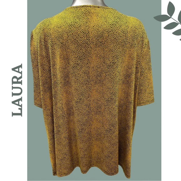 🛍️3/$40 Laura Yellow Black Dot Pattern Short Sleeve
Top Loose Fit Keyhole 2X - Picture 4 of 6